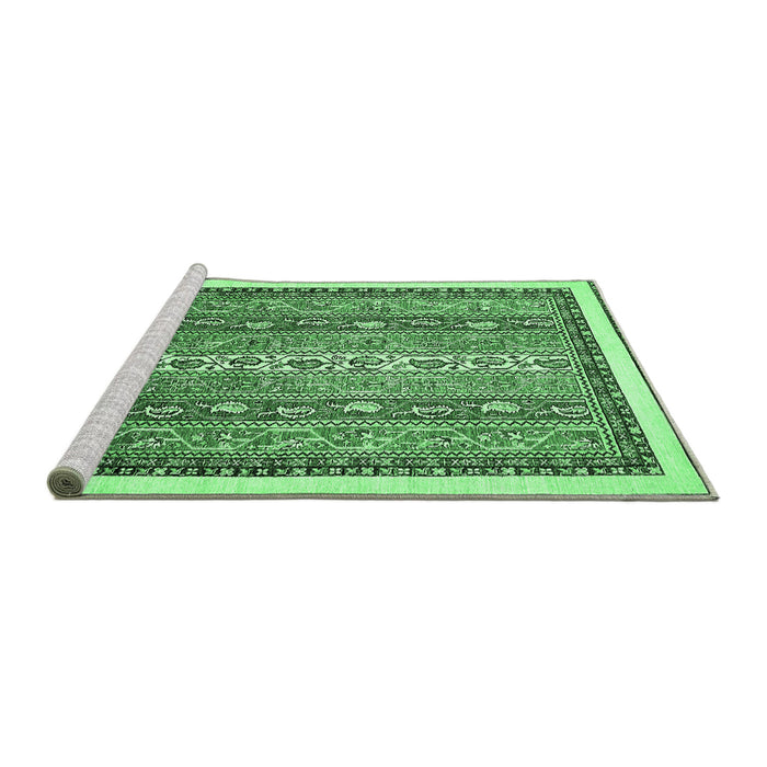 Sideview of Machine Washable Abstract Emerald Green Modern Area Rugs, wshabs541emgrn