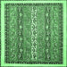 Square Machine Washable Abstract Emerald Green Modern Area Rugs, wshabs541emgrn