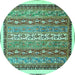 Round Machine Washable Abstract Turquoise Modern Area Rugs, wshabs541turq