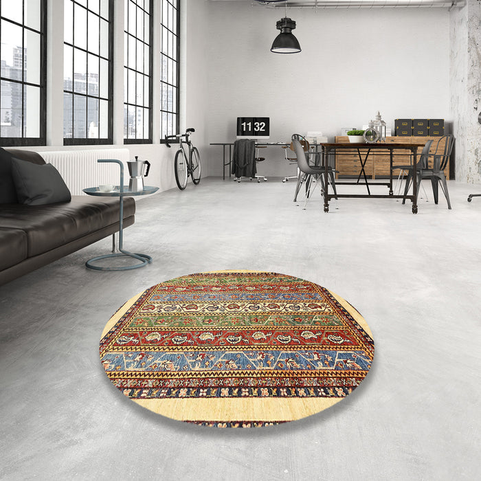 Round Abstract Red Brown Modern Rug in a Office, abs541