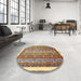 Round Abstract Red Brown Modern Rug in a Office, abs541