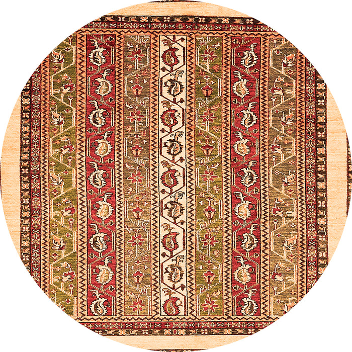 Round Machine Washable Abstract Orange Modern Area Rugs, wshabs541org