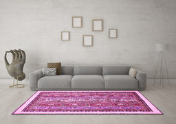 Machine Washable Abstract Pink Modern Rug in a Living Room, wshabs541pnk