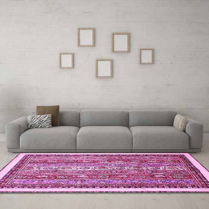 Machine Washable Abstract Pink Modern Rug in a Living Room, wshabs541pnk