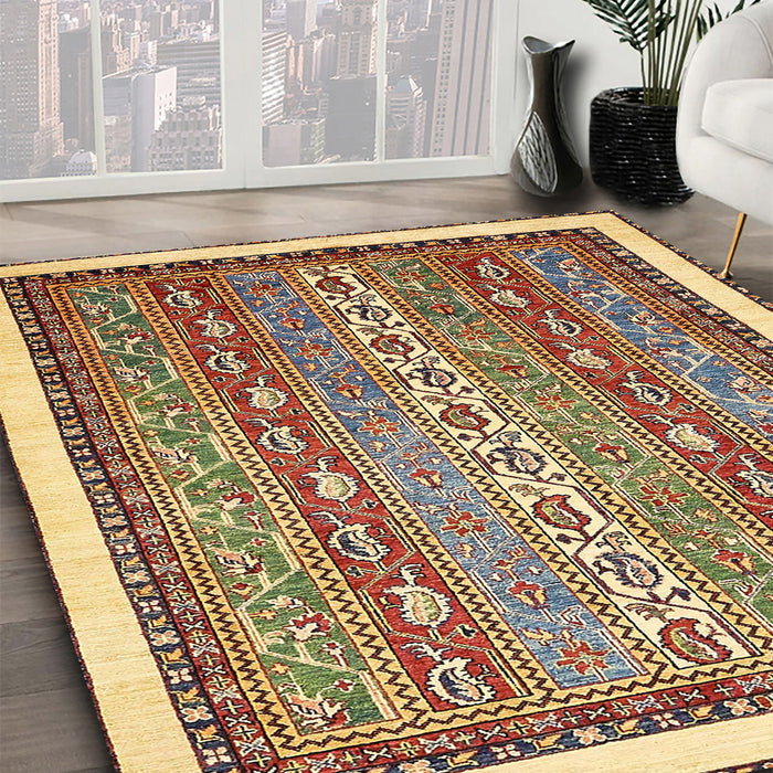 Abstract Red Brown Modern Rug in Family Room, abs541