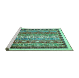 Sideview of Machine Washable Abstract Turquoise Modern Area Rugs, wshabs541turq