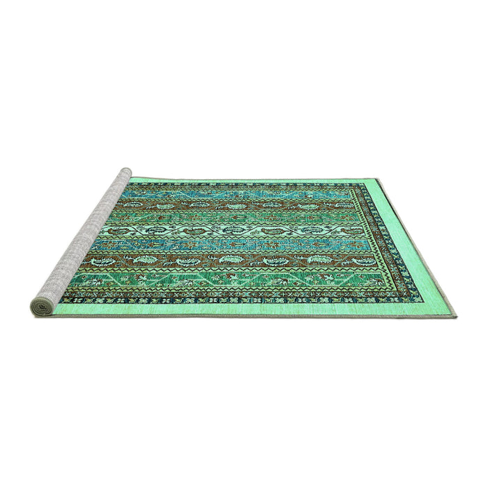 Sideview of Machine Washable Abstract Turquoise Modern Area Rugs, wshabs541turq