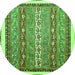 Round Machine Washable Abstract Green Modern Area Rugs, wshabs541grn