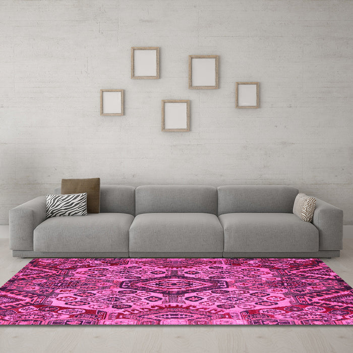 Machine Washable Abstract Pink Modern Rug in a Living Room, wshabs5420pnk