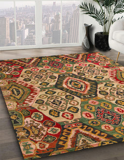 Machine Washable Abstract Dark Sienna Brown Rug in a Family Room, wshabs5420