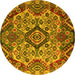 Round Machine Washable Abstract Yellow Modern Rug, wshabs5420yw