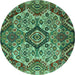 Round Machine Washable Abstract Turquoise Modern Area Rugs, wshabs5420turq