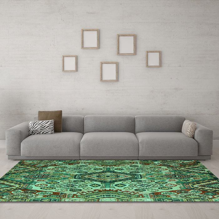 Machine Washable Abstract Turquoise Modern Area Rugs in a Living Room,, wshabs5420turq
