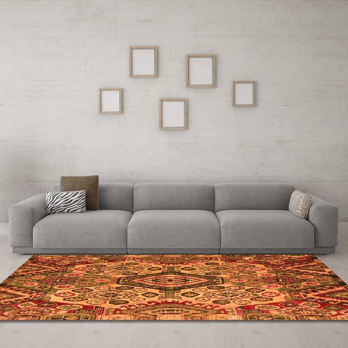 Machine Washable Abstract Orange Modern Area Rugs in a Living Room, wshabs5420org