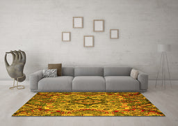 Machine Washable Abstract Yellow Modern Rug in a Living Room, wshabs5420yw