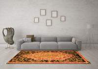 Machine Washable Medallion Orange French Rug, wshabs5421org