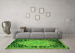 Machine Washable Medallion Green French Area Rugs in a Living Room,, wshabs5421grn