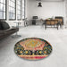 Round Abstract Red Brown Medallion Rug in a Office, abs5421