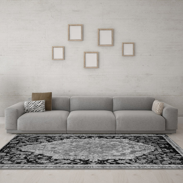 Machine Washable Medallion Gray French Rug in a Living Room,, wshabs5421gry