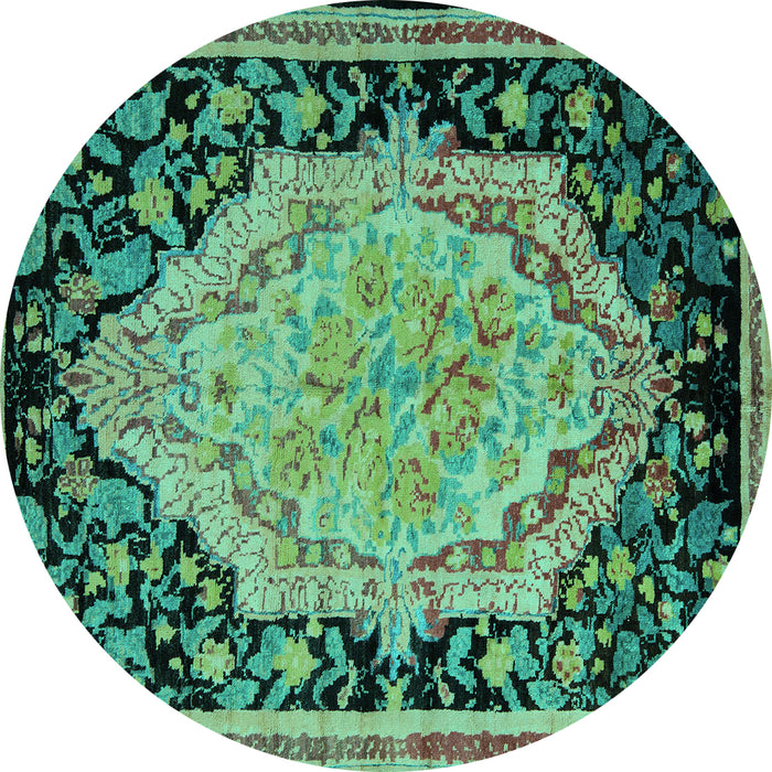 Round Machine Washable Medallion Turquoise French Area Rugs, wshabs5421turq
