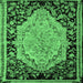 Square Machine Washable Medallion Emerald Green French Area Rugs, wshabs5421emgrn