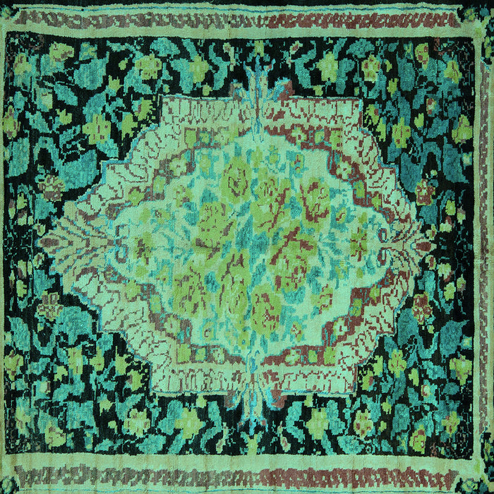 Square Machine Washable Medallion Turquoise French Area Rugs, wshabs5421turq
