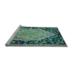 Sideview of Machine Washable Medallion Light Blue French Rug, wshabs5421lblu