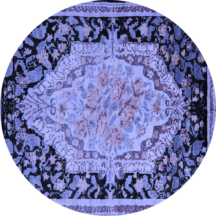 Round Machine Washable Medallion Blue French Rug, wshabs5421blu