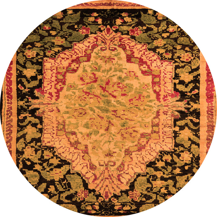 Round Machine Washable Medallion Orange French Area Rugs, wshabs5421org