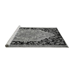 Sideview of Machine Washable Medallion Gray French Rug, wshabs5421gry