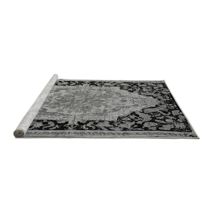 Sideview of Machine Washable Medallion Gray French Rug, wshabs5421gry