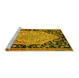 Sideview of Machine Washable Medallion Yellow French Rug, wshabs5421yw
