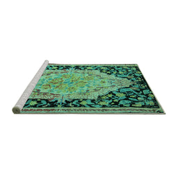 Sideview of Machine Washable Medallion Turquoise French Area Rugs, wshabs5421turq