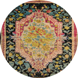 Round Abstract Red Brown Medallion Rug, abs5421