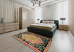 Abstract Red Brown Medallion Rug in a Bedroom, abs5421