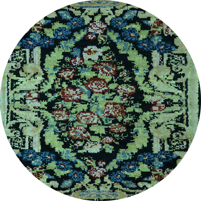 Round Machine Washable Medallion Light Blue French Rug, wshabs5422lblu