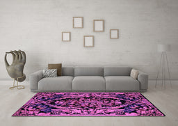 Machine Washable Medallion Purple French Area Rugs in a Living Room, wshabs5422pur