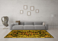 Machine Washable Medallion Yellow French Rug, wshabs5422yw