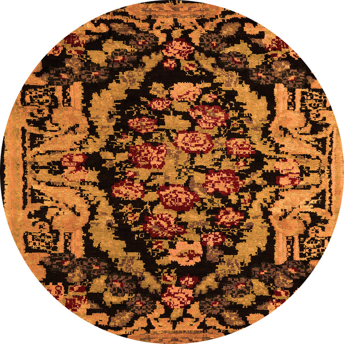 Round Machine Washable Medallion Orange French Area Rugs, wshabs5422org