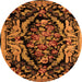 Round Machine Washable Medallion Orange French Area Rugs, wshabs5422org