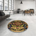 Round Machine Washable Abstract Caramel Brown Rug in a Office, wshabs5422