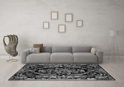 Machine Washable Medallion Gray French Rug in a Living Room,, wshabs5422gry