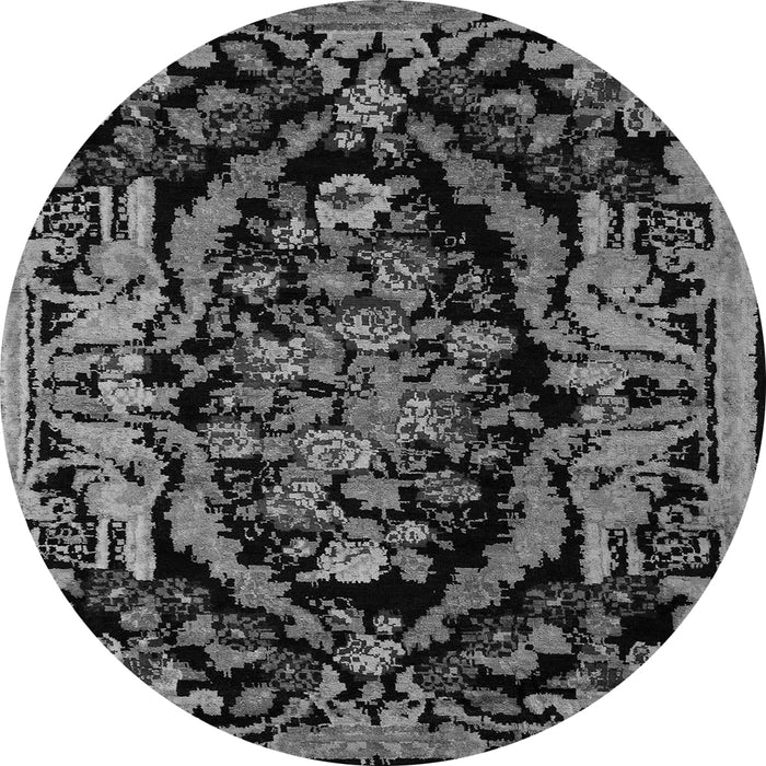 Round Machine Washable Medallion Gray French Rug, wshabs5422gry