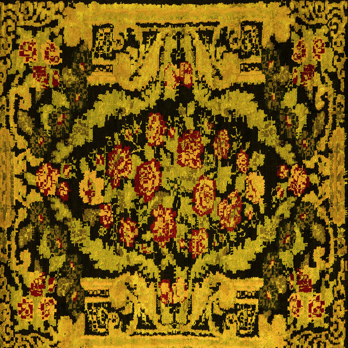 Square Machine Washable Medallion Yellow French Rug, wshabs5422yw