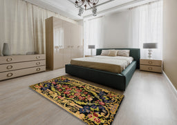 Abstract Caramel Brown Medallion Rug in a Bedroom, abs5422