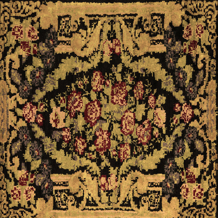 Square Machine Washable Medallion Brown French Rug, wshabs5422brn