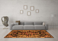 Machine Washable Medallion Orange French Rug, wshabs5422org