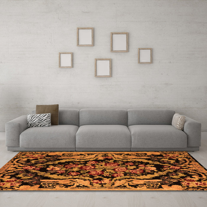 Machine Washable Medallion Orange French Area Rugs in a Living Room, wshabs5422org