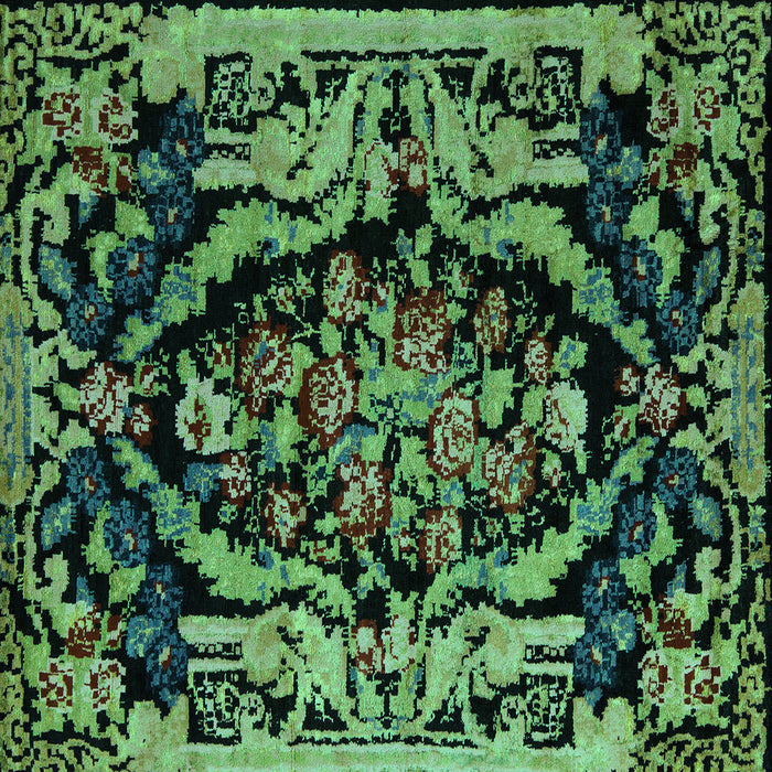 Square Machine Washable Medallion Turquoise French Area Rugs, wshabs5422turq