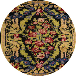 Round Abstract Caramel Brown Medallion Rug, abs5422
